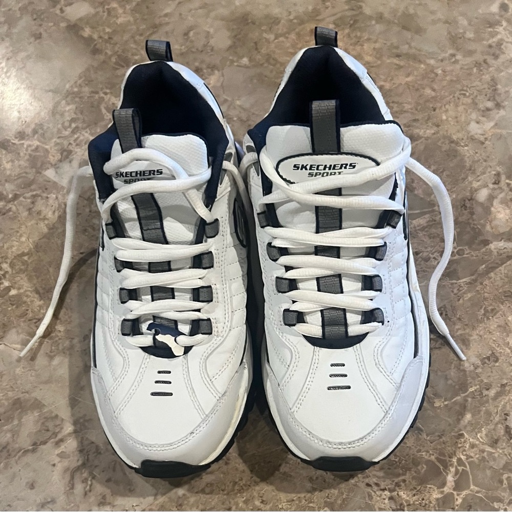 Skechers Men’s White & Navy Athletic Sneakers - Picture 5 of 8
